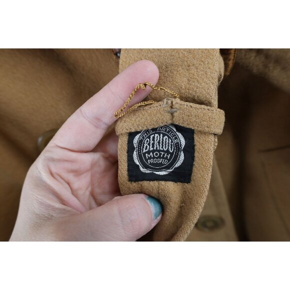 Vtg 40s Aquascutum Womens Large Distressed Wool Overcoat Jacket Beige England - Picture 7 of 16